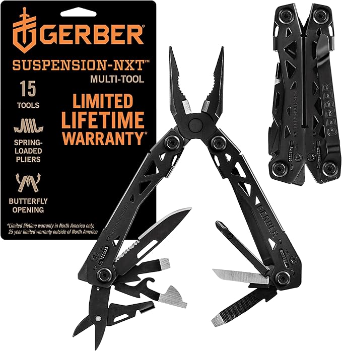 Gerber Gear Suspension-NXT EDC Multitool 15-in-1 Pocket Knife Needle Nose Pliers and Wire Stripper for Camping and Survival Black