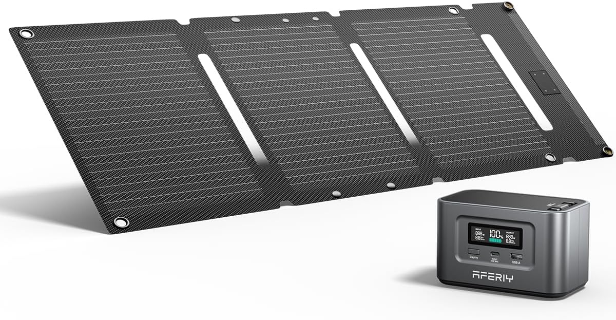 AFERIY Portable Power Station and Solar Charger Bundle: 145W with 99.2Wh LiFePO4 Battery 100W PD Cable with 1pcs 30W Solar Panel for Camping Travel Outdoor Activities