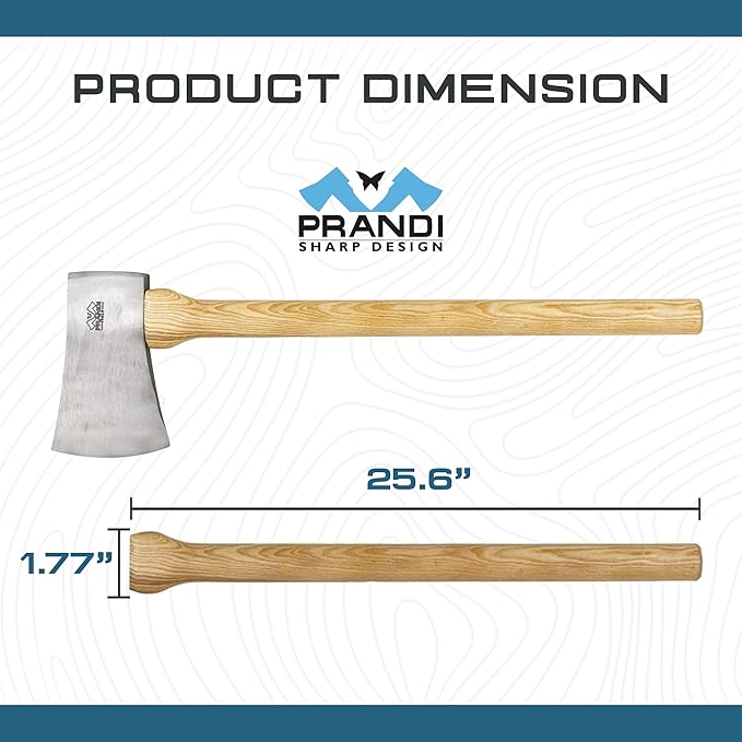 Prandi – Replacement Handle 3T.086 Yankee Axe Head 1.98lb – Straight Hickory Handle w/Wedge &amp Ring – 25.61in – Made in Italy