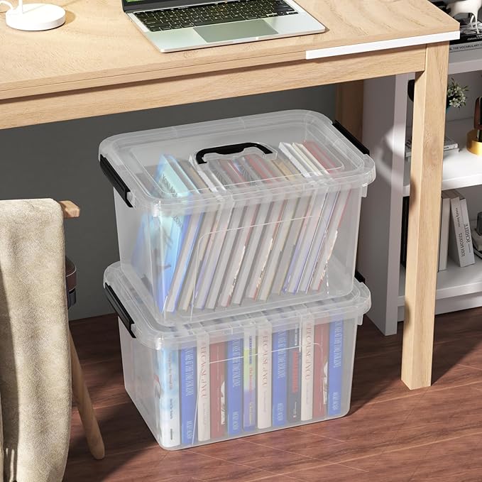 4 Packs 18 Quart Clear Plastic Storage Latching Bins Clear Storage Boxes with Handles