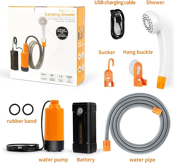 Portable Outdoor Shower with LED Lighting Battery-Driven Pump for Beaches Camping Gardens &amp Hiking