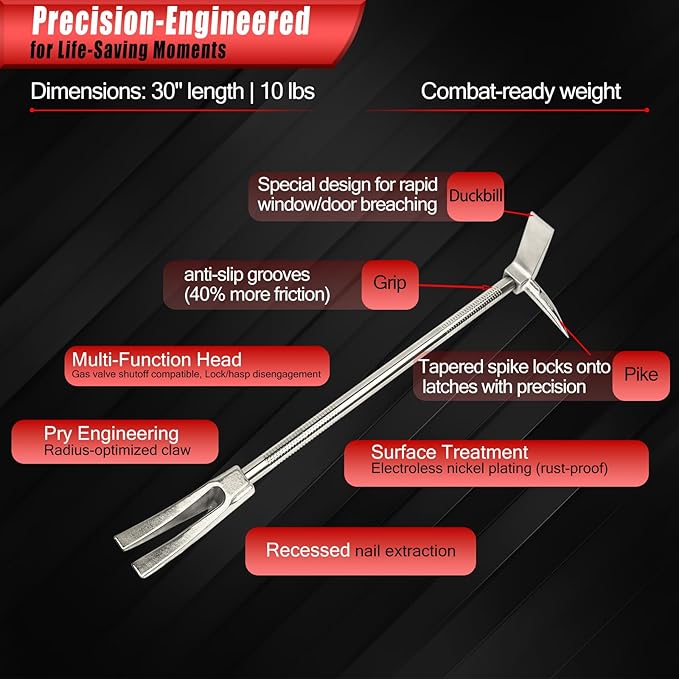 30 Halligan Bar Firefighter Tool with Shoulder Strap - Forged Steel One-Piece Construction | Fork Gap Design