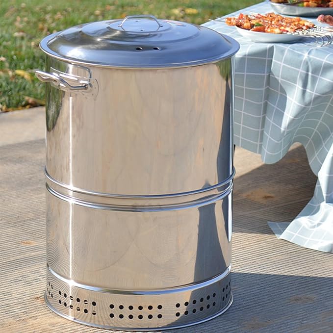 Large Portable Charcoal Grills Stainless Charcoal BBQ Grill Barrel 360° Smokeless Outdoor Barbecue Grill for Travel Outdoor Cooking and BBQ Camping Grill Picnic Patio Backyard