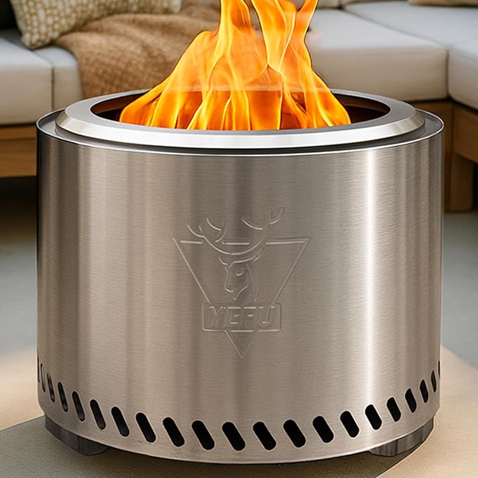 Fire Pit 304 Stainless Steel: Smokeless Firepit Wood Burning Stove - Portable Outdoor Fire Pit Silver 19 inch - Smokeless Firepit for Outside Outdoor Patio Camping Backyard