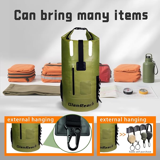 waterproof backpack 55L- Heavy Duty &amp Dirt Resistant Roll Top Sack Essential Gear for Kayaking Hiking Camping Beach Travel with 2L dry bag (Green 55L)