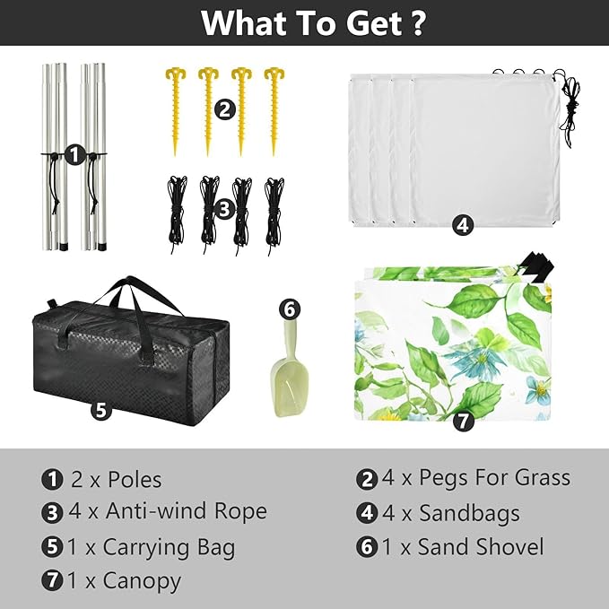 Beach Canopy with Windproof Ropes &amp Sandbags Beach Tent Sun Shade Sun Shelter for Camping Trips Fishing Backyard Fun or Picnics Leave