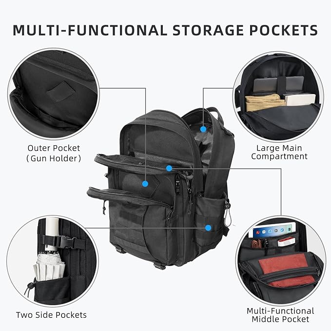 Tactical Backpack for Men Military Army Rucksack 40L Large Molle Army Assault Pack with Bottle Holder Day Pack Bug out Bag Survival Backpack for Hiking Hunting Travel Camping Black