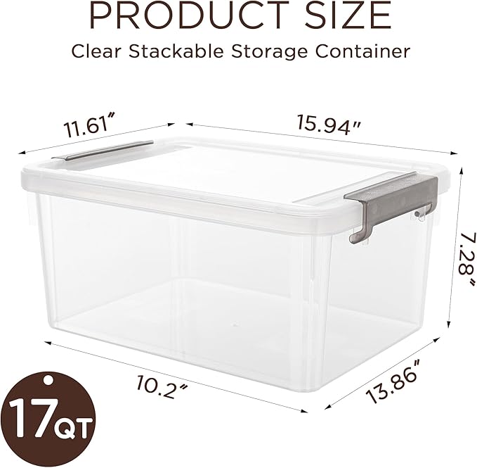 Citylife 17 QT Plastic Storage Bins with Lids Large Stackable Storage Containers for Organizing Clear Storage Box for GarageClosetClear White5 Packs