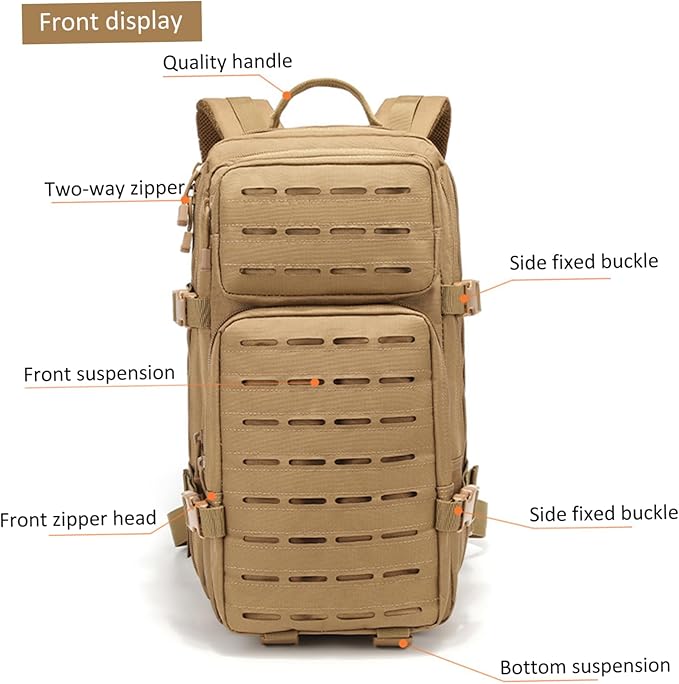 Tacticals Backpack for Men Molle System Survival Backpack Water-Resistant Multifunctional Hunting Bag for Travel Camping Hiking Sports Khaki Hunting Survival Tacticals Bag