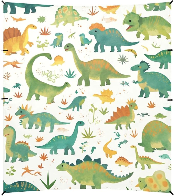 Set Cartoon Watercolor Dinosaurs Beach Cabana Tent UPF50 Easy Setup Large Sun Shelter with Sand Shovel for Camping Trips Fishing Backyard Fun or Picnics