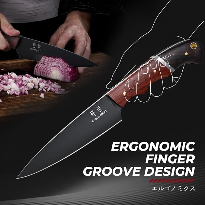 Kitchen Utility Knife From Japan - Small Chef Knife 5 Inch Forged from a Single Piece of High Carbon ATS-34 Steel Full-Tang Paring Knife with Walnut Handle for Fruit and Vegetable Ideal Gift