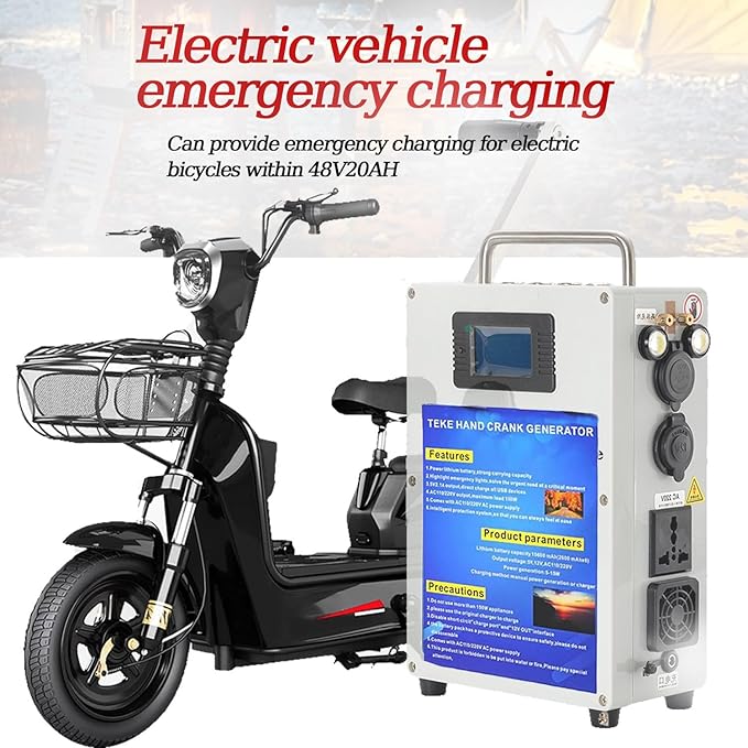 Outdoor Large Capacity Hand Crank Generator 220V/110V 200W/500W High Power Generator Emergency Lighting Tool for Outage/Field Exploration 46AH/500W