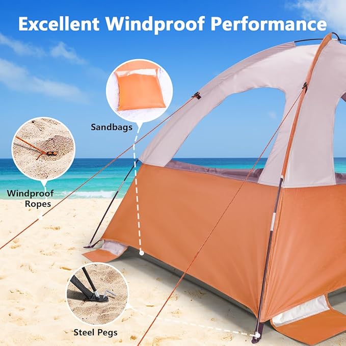 NXONE Beach Tent Sun Shelter with UPF 50+ UV Protection Lightweight Easy Setup Portable Beach Canopy for Family Large Space for Beach Camping &amp Outdoor 3/4/6 Person