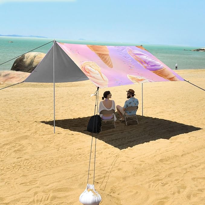 ALAZA Ice Cream Purple Background Pattern Beach Tent Sun Shelter Portable Canopy Sunshade for Outdoor Camping Picnics Backyard Fun 10x9 ft