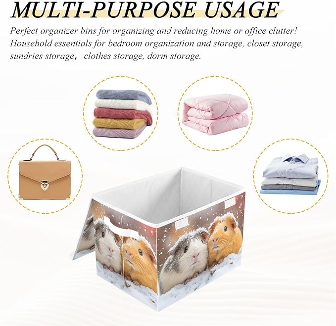 AIXIWAWA Lidded Storage Cube (Guinea Pig Love) Fabric Foldable Closet Bins with Flip Lid and Handles Organizer Basket Container 16.5 x 12.6 x 11.8 IN