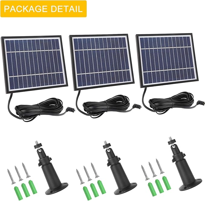 iTODOS Solar Panel Works for Arlo Pro and Arlo Pro2 Camera11.8feet Power Cable and Adjustable Mount (3 PackBlack)