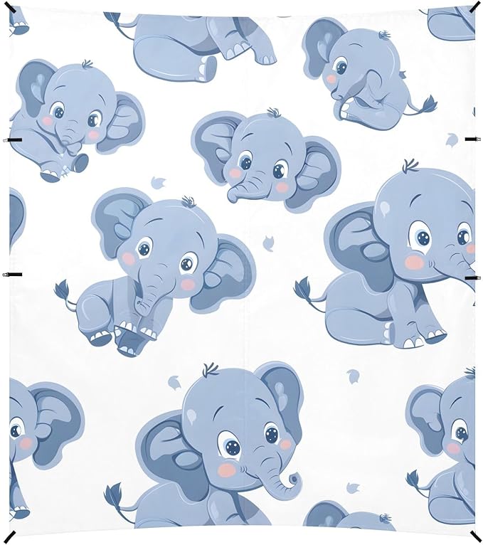 ALAZA Cute Elephant Cartoon Beach Tent Sun Shelter UPF50+ Protection Beach Shade Canopy w/ 4 Sandbags for Outdoor Camping Fishing Backyard Fun Picnic 10x9 ft