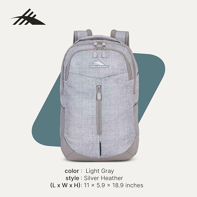 High Sierra Swerve Pro Adjustable Travel or Work Laptop Bookbag Backpack with Laptop Hammock and Water Bottle Compartments Silver Heather