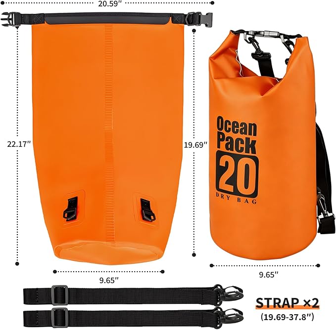 Waterproof Dry Bag 20L Water Proof Backpack Roll Top Closure Dry Bag Orange Heavy Duty Floating Pouch for Kayaking Boating Durable Hiking Backpack with IPX8 Waterproof Phone Case-Black 7