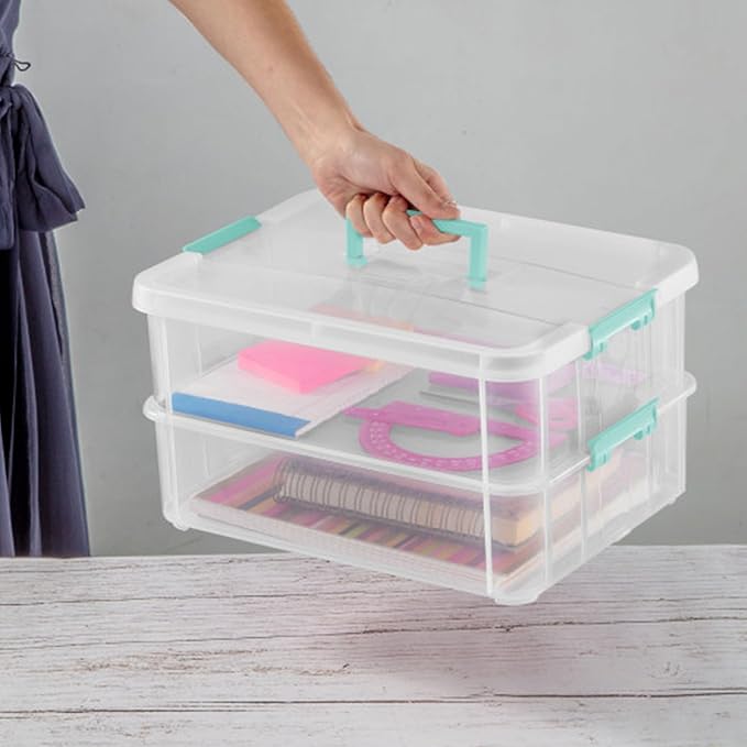 STERILITE Convenient Home 2-Tier Layer Stack Carry Storage Box Clear 12-Pack 12 X 1