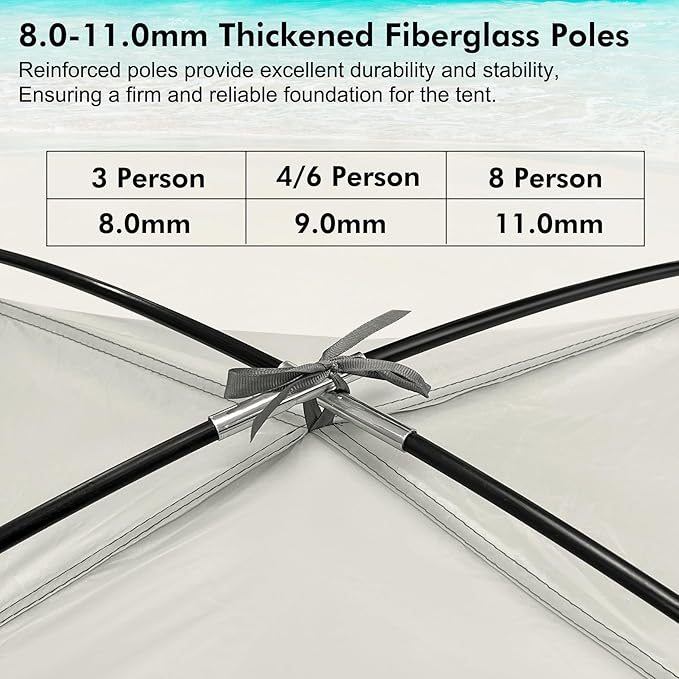 WhiteFang Beach Tent Anti-UV Portable Sun Shade Shelter for 3/4/6/8 Person Extendable Floor with 3 Ventilating Mesh Windows Plus Carrying Bag Stakes and Guy Lines
