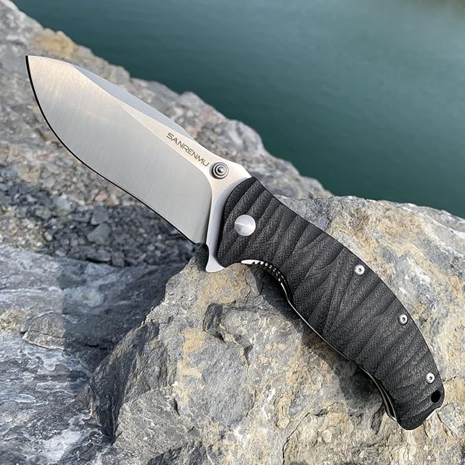 SANRENMU 1006 NEW Pocket Folding Knife 14C28N Blade Flipper Ball Bearing Outdoor Camping Survival Tool EDC (Black)