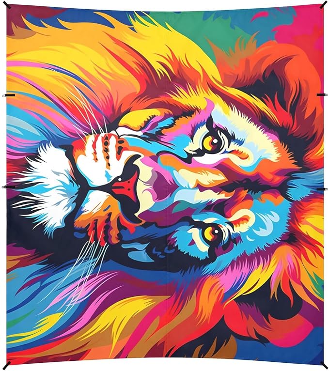 ALAZA Lion Colorful Art Animal Beach Tent Sun Shelter UPF50+ Protection Beach Shade Canopy w/ 4 Sandbags for Outdoor Camping Fishing Backyard Fun Picnic 10x9 ft