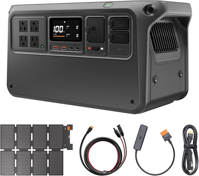 DJI Power 1000 V2 Portable Power Station Solar Generator with IBCPOWER 100W Foldable Solar Panel 1024Wh LFP Battery 2600W Output MC4 to XT60 Solar Power Cable Camping Road Trip RV