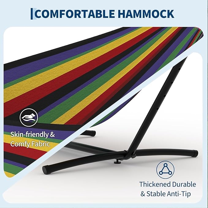 Double Hammock with Stand 2 Person Heavy Duty Outdoor Hammock – 450IB Capacity Portable Hammock with 9FT Steel Stand &amp Carrying Case Adjustable Hammock Bed for BackyardCampingBeachBlack