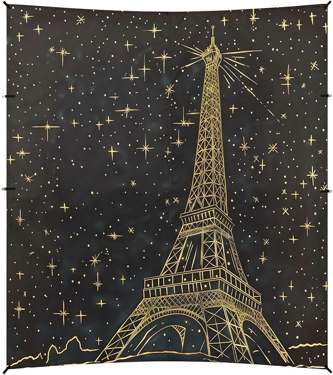 ALAZA Gold Eiffel Tower Starry Sky Beach Tent Sun Shelter UPF50+ Protection Beach Shade Canopy w/ 4 Sandbags for Outdoor Camping Fishing Backyard Fun Picnic 10x9 ft