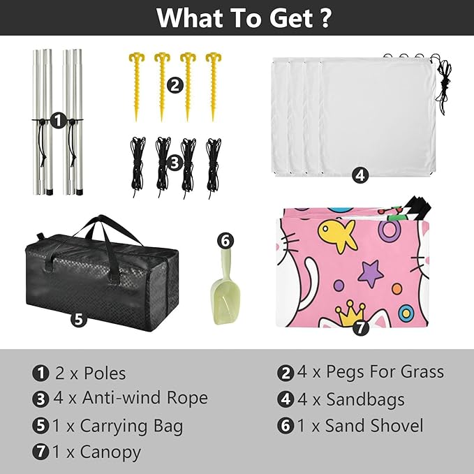 xigua Cat Beach Tent Sun Shelter with Carrying Bag - Silver Coated Oxford Fabric Beach Canopy for Beach Camping Fishing - Includes Windproof Ropes Sandbags &amp Stakes