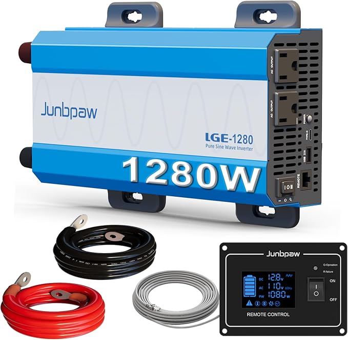 1280W Pure Sine Wave Power Inverter - 3600W Surge Game-Changing Design | 12V to 120V AC Converter for Home RV Camping Off-Grid &amp Outdoor Adventures
