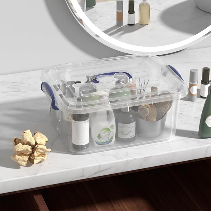 8 Quart Plastic Latching Boxes with Handles Clear Storage Tote with Lids 2 Packs