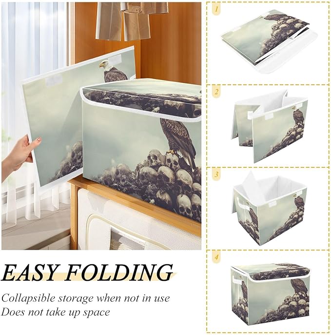 AIXIWAWA Lidded Storage Cube (Bird on Skulls) Fabric Foldable Closet Bins with Flip Lid and Handles Organizer Basket Container 16.5 x 12.6 x 11.8 IN