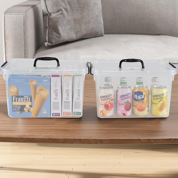Hespama 12 Quart Plastic Medium Storage Container 4 Packs Lidded Storage Box Bin with Handles