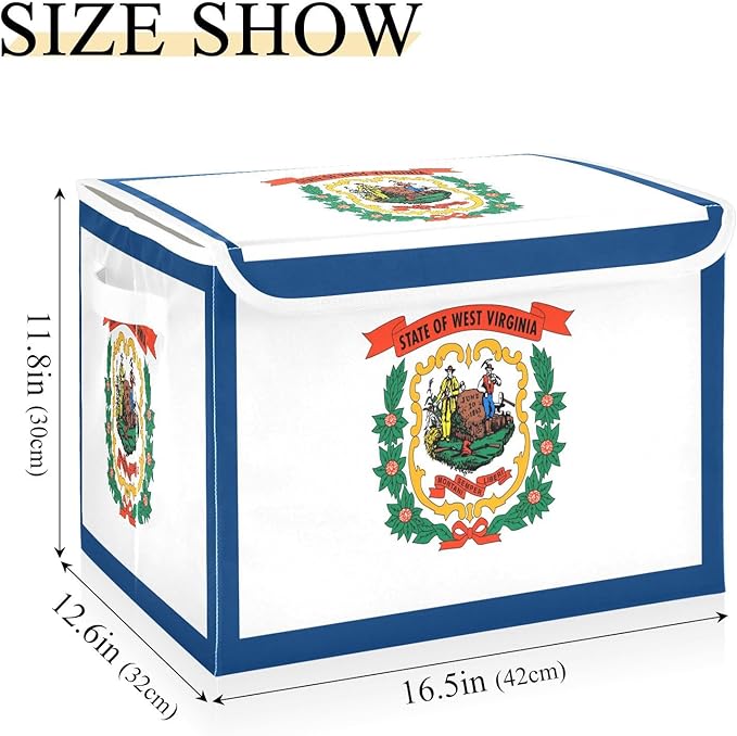 West Virginia State Flag Wv Storage Box with Lid Stackable Organizer Bins Large Storage Bins for Home Studyroom Home