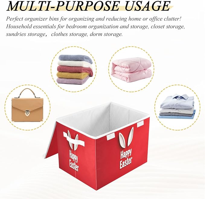 Doodle Happy Easter Pattern Foldable Storage Baskets Fabric Boxes with Handle Organizers with Flip-Top Lids Storage Bins for Home Bedroom Office