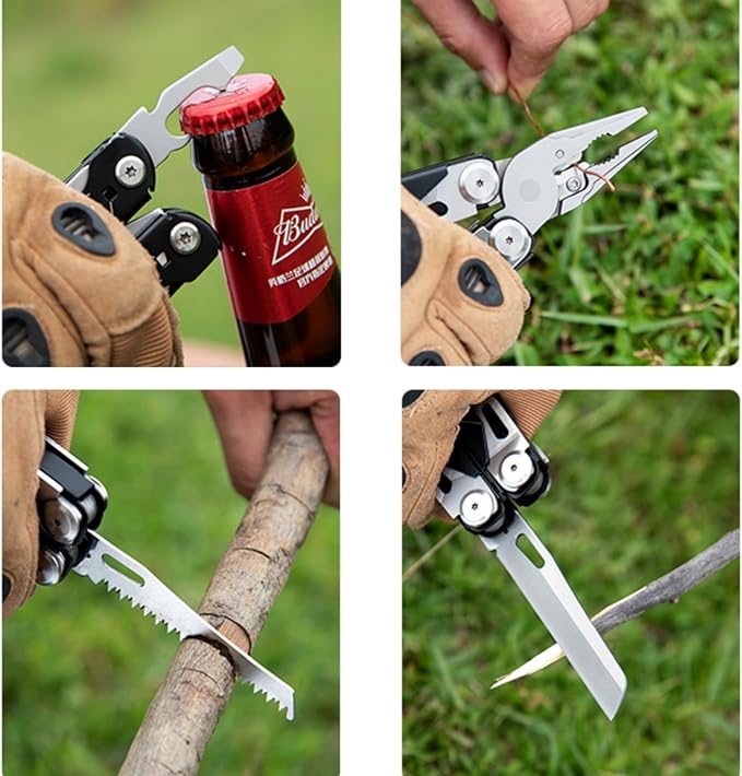 Portable Multitool Pliers Mini Scissors with Clip Knife Folding Stainless Steel Lightweight Tools for Travel Camping Hiking (black 1pcs)
