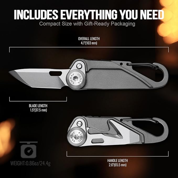 TACRAY Vinto 5-in-1 Titanium Small Pocket Knife – Ultra-Light Mini EDC Multitool Utility Knife with Folding Blade Seatbelt Cutter Bottle Opener &amp Screwdriver Compact Everyday Carry