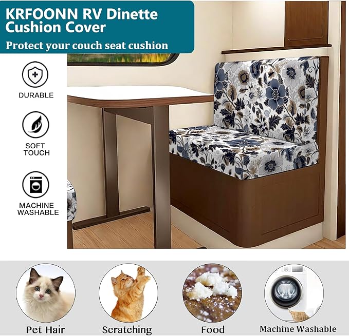 KRFOONN RV Dinette Cushion Covers Stretch Sofa Seat Slipcovers Replacement Camper Cushions Covers Washable Couch Cushion Slipcovers for RV Camper Car Bench Seats (1 Backrest Cover &amp 1 Bench Cover