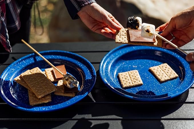 Enamelware for Camping and Backpacking - Cookware Gear Essentials for Camping and Backpacking (Made by Caddis Sports Inc.) (10 Inch Plate (8 Pack))