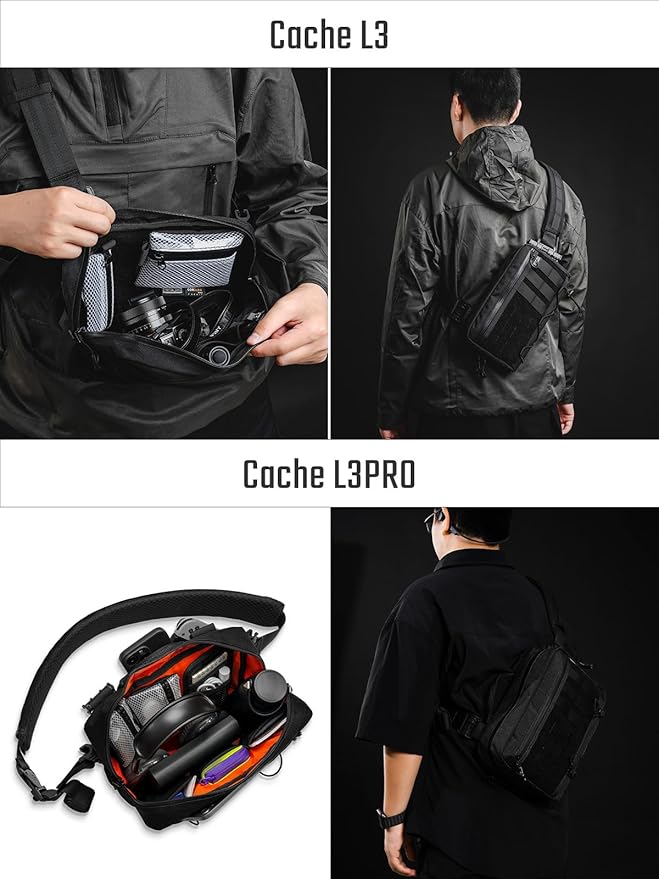 TACTICAL_GEEK L3 Pro EDC Crossbody Bag Chest Bag with Adjustable StrapDaily Carry Sling Pack Large Capacity Daypack Organizer for Camera Drones（T500 Black）