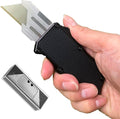 Caressolove Automatic Utility Knife Black Razor Blades Pocket Knife Box Cutters Retractable Heavy Duty Premium Safety Push Button Knife with 5PCS Blades