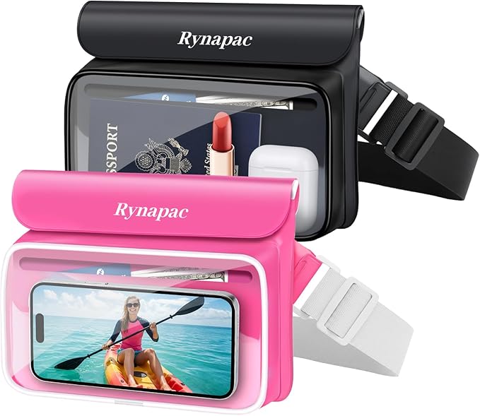 IPX8 Waterproof Fanny Pack [Up to 8.5] Waist Bag for Women Floating Phone Pouch Dry Bag for iPhone 17 16 15 Pro Max Passport Wallet Card Travel Beach Kayaking Boating Essentials 2 Pack