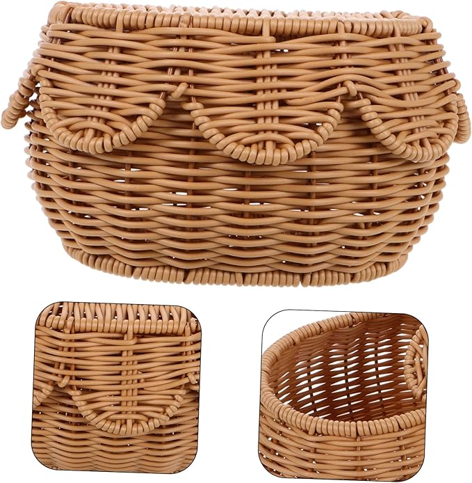 Cabilock Scalloped Wicker Storage Bin with Lid Handwoven Seagrass Basket for Blanket Storage Covered Household Organizer Basket Box for Shelf and Wardrobe