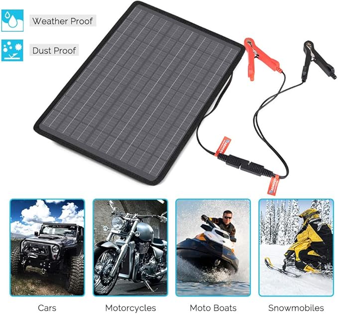 Renogy 10W Solar Trickle Charger Portable Battery Maintainer with Lighter Plug/Alligator Clips/Battery Cables for Car Boat Marine Motorcycles Truck