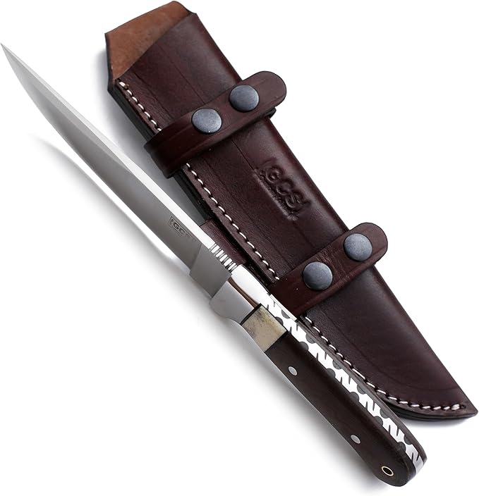 GCS Handmade D2 Steel Tactical Survival Hunting Camping Knife Brown Micarta Handle with Brown Leather Right or Left Hand Horizontal Fixed Blade Knife Sheath &amp Sharpening Stone GCS209
