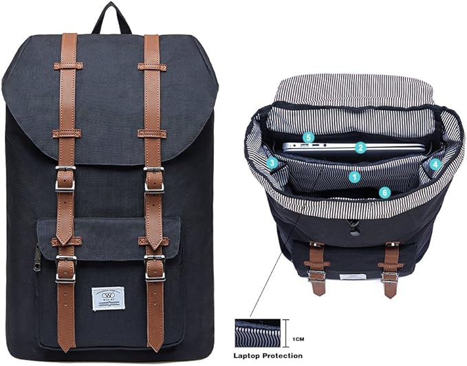 KAUKKO Laptop Outdoor Backpack College Schoolbag Bookbag Travel Hiking Rucksack fits 15-Inch Laptop
