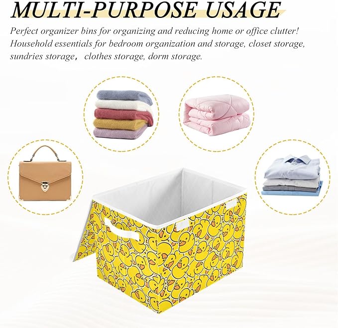 Storage Box Yellow Duck Cartoon Closet Storage Bins with Lids Foldable Oxford Fabric Storage Box for Home Bedroom Closet Office (16.5x12.6x11.8 in)