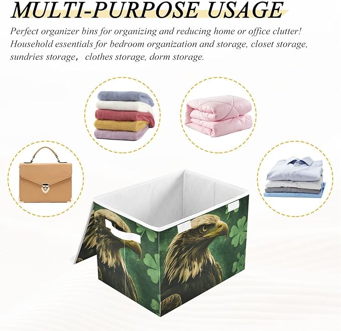 Storage Cube with Lid Bird Lucky Leaves Print 16.5×12.6×11.8 IN Collapsible Large Capacity Foldable Storage Basket Bin Organizer
